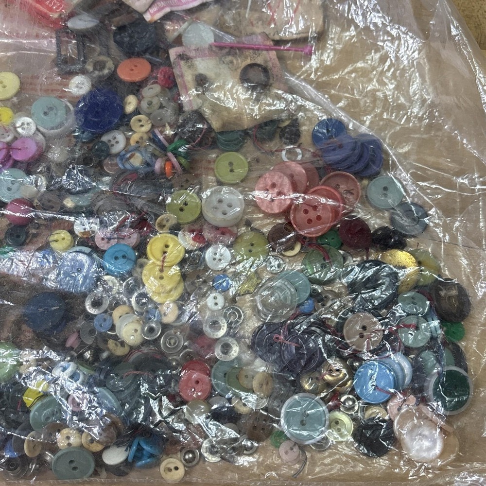 Vintage Mixed Button Sewing Notions Lot 1+ LB Loose Buttons Cards Snaps Trim